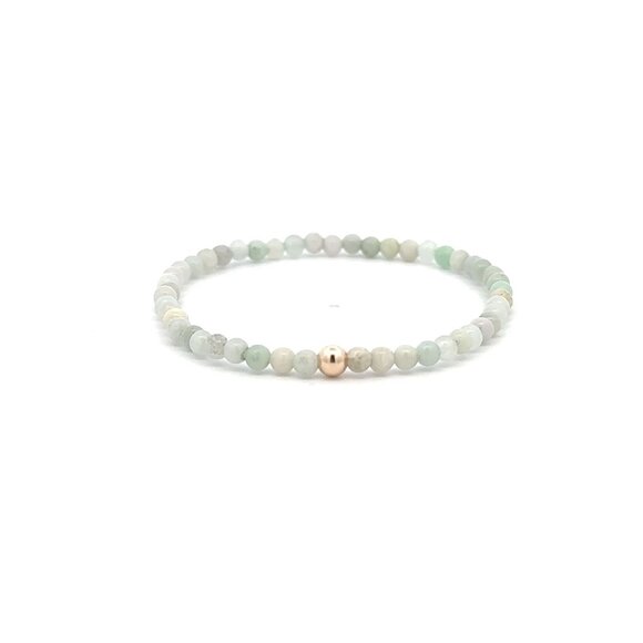 RAFANTHIA Jewelry - Jade Gemstone Beaded Stretch Bracelet with 14K Gold Accent Bead Handmade Natural